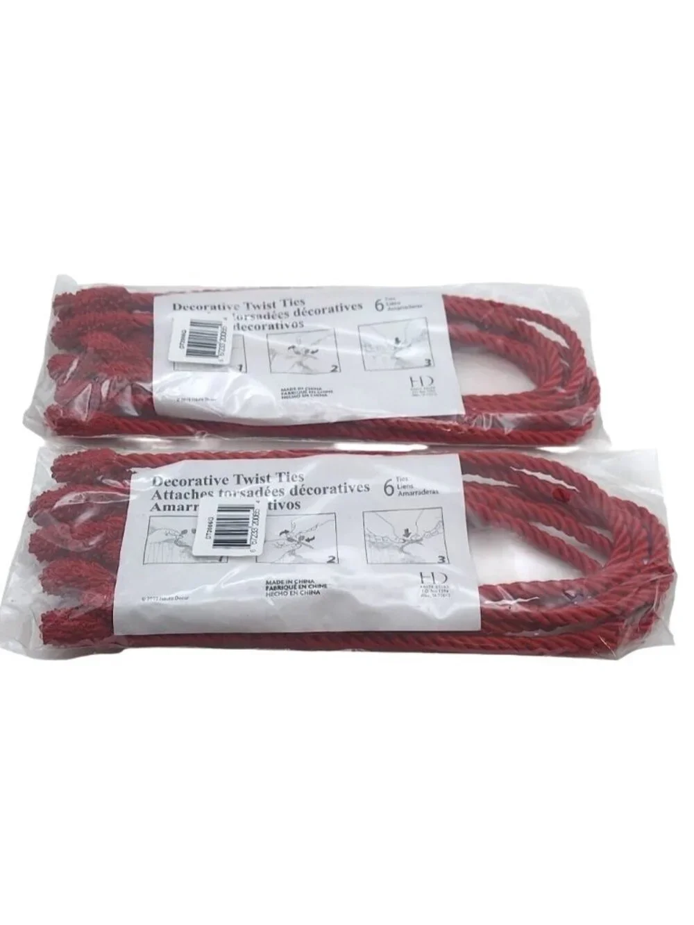 NEW 12 Haute Decor 20 Inch Red Holiday Decorative Twist Ties 2 Packs Of 6